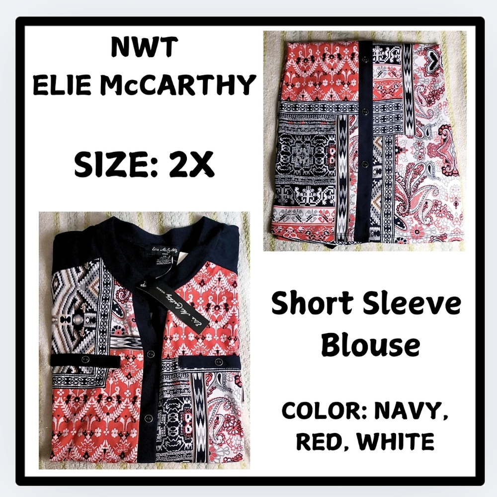 🔥NWT / ELIE McCARTHY /SHORT SLEEVE / BLOUSE / 2X